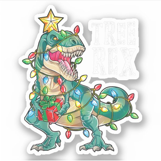 Kerstdinosaur-boom Rex Pajamas-Mannen Sticker (Voorkant)