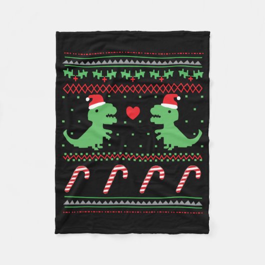 Kerstdinosaur Fleece Deken (Voorkant)