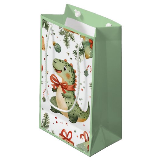 Kerstdinosaur Klein Cadeauzakje (Voorkant Gekanteld)