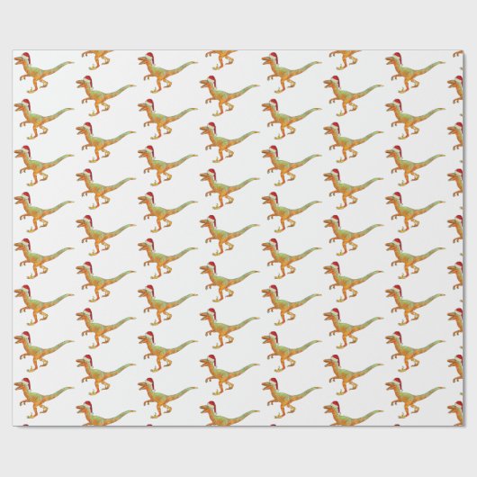 kerstdinosaur Raptor Cadeaupapier (Vlak)