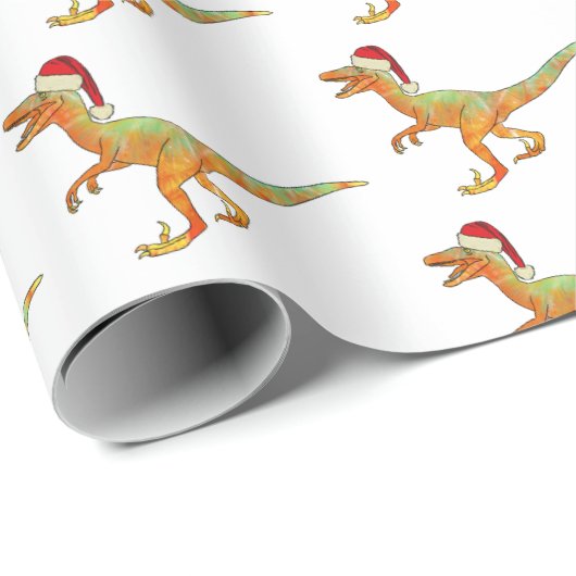 kerstdinosaur Raptor Cadeaupapier (Rol Hoek)