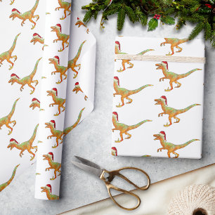kerstdinosaur Raptor Cadeaupapier