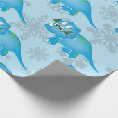 kerstdinosaur Snowflakes Cute Blue Kinderen Cadeaupapier (Hoek)