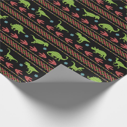 Kerstdinosauriërs Knit Embroized Fair Isle Cadeaupapier (Hoek)