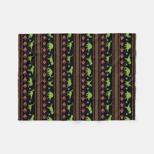 Kerstdinosauriërs Knit Embroized Fair Isle Fleece Deken (Voorkant (Horizontaal))