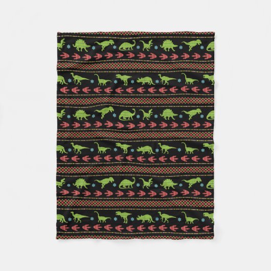 Kerstdinosauriërs Knit Embroized Fair Isle Fleece Deken (Voorkant)