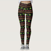 Kerstdinosauriërs Knit Embroized Fair Isle Leggings (Voorkant)
