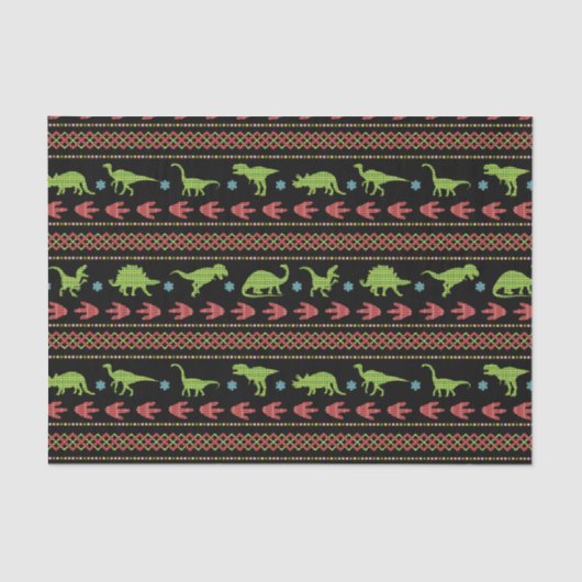 Kerstdinosauriërs Knit Embroized Fair Isle Tissuepapier (Voorkant)
