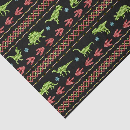 Kerstdinosauriërs Knit Embroized Fair Isle Tissuepapier (Detail)
