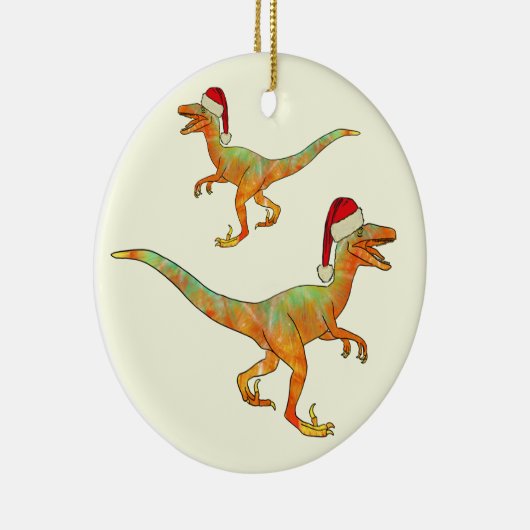 Kerstdinosaurr Velociraptor santa Keramisch Ornament (Rechts)