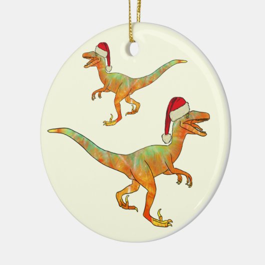 Kerstdinosaurr Velociraptor santa Keramisch Ornament (Links)