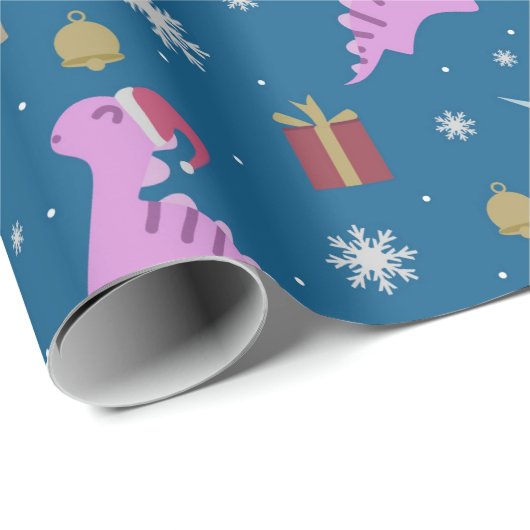 Kerstdinosaurus blauw cadeaupapier (Rol Hoek)