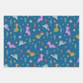 Kerstdinosaurus blauw inpakpapier vel (Voorkant)