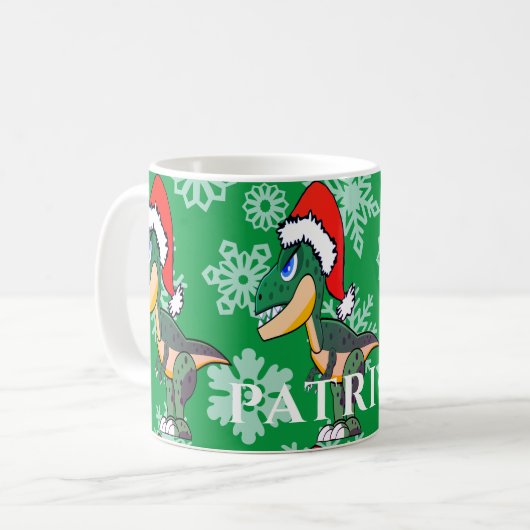 Kerstdinosaurus Cute Green Kinderen Hot Chocolade Koffiemok (Voorkant links)