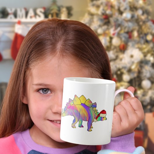 Kerstdinosaurus draagt een kerstmuts koffiemok