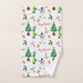 Kerstdinosaurus en sneeuwman bad handdoek (Handdoek)
