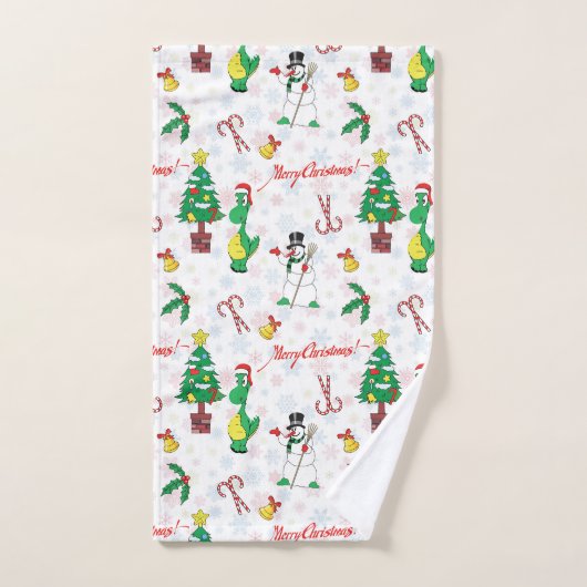 Kerstdinosaurus en sneeuwman bad handdoek (Handdoek)