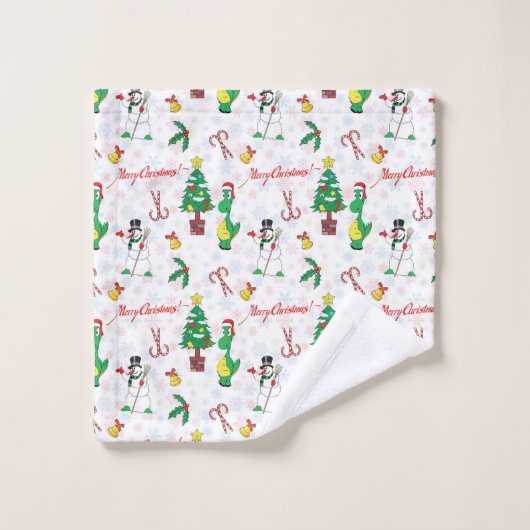 Kerstdinosaurus en sneeuwman bad handdoek (Wasdoekje)