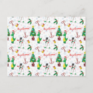 Kerstdinosaurus en sneeuwman briefkaart
