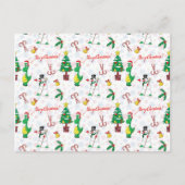 Kerstdinosaurus en sneeuwman briefkaart (Voorkant)