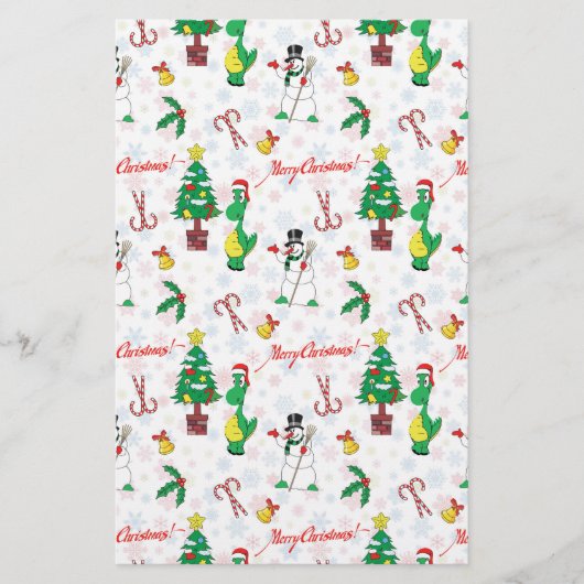 Kerstdinosaurus en sneeuwman briefpapier (Voorkant)