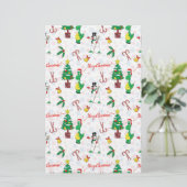 Kerstdinosaurus en sneeuwman briefpapier (Staand voorkant)