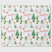 Kerstdinosaurus en sneeuwman cadeaupapier (Vlak)