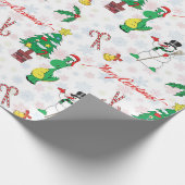 Kerstdinosaurus en sneeuwman cadeaupapier (Hoek)