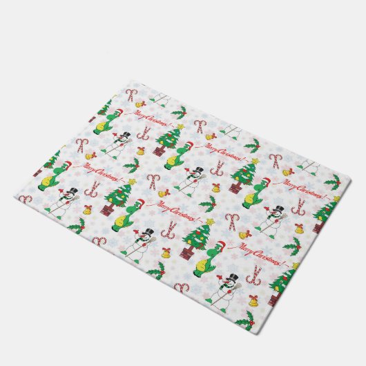 Kerstdinosaurus en sneeuwman deurmat (Schuin)
