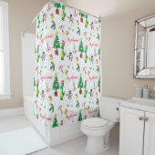 Kerstdinosaurus en sneeuwman douchegordijn (In situ)