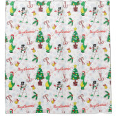 Kerstdinosaurus en sneeuwman douchegordijn (Voorkant)