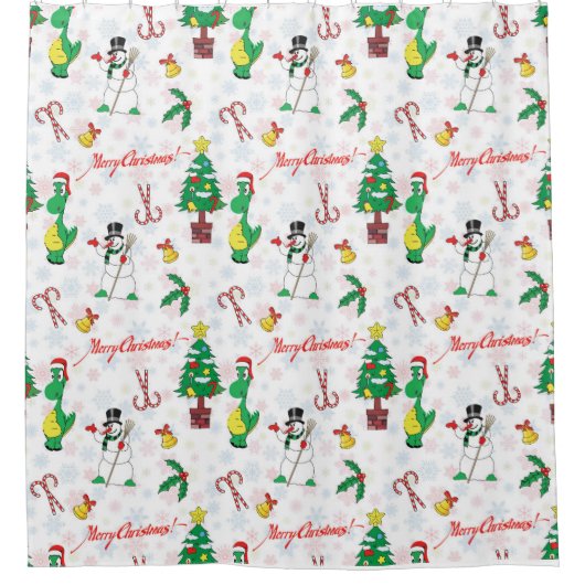 Kerstdinosaurus en sneeuwman douchegordijn (Voorkant)