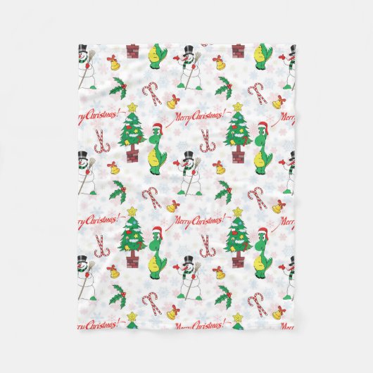 Kerstdinosaurus en sneeuwman fleece deken (Voorkant)