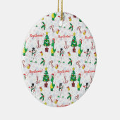 Kerstdinosaurus en sneeuwman keramisch ornament (Rechts)
