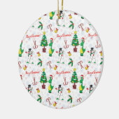 Kerstdinosaurus en sneeuwman keramisch ornament (Links)