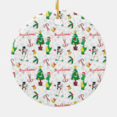 Kerstdinosaurus en sneeuwman keramisch ornament (Achterkant)
