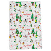 Kerstdinosaurus en sneeuwman medium cadeauzakje (Voorkant)