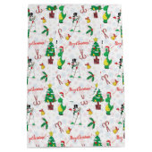 Kerstdinosaurus en sneeuwman medium cadeauzakje (Achterkant)