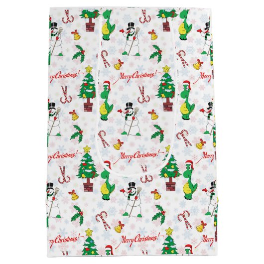 Kerstdinosaurus en sneeuwman medium cadeauzakje (Achterkant)