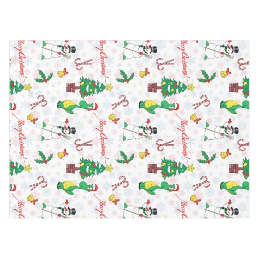 Kerstdinosaurus en sneeuwman tafelkleed (Voorkant (Horizontaal))