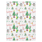 Kerstdinosaurus en sneeuwman tafelkleed (Voorkant)