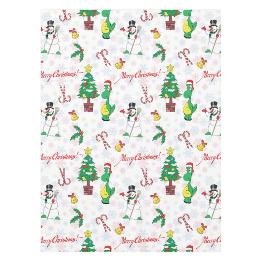 Kerstdinosaurus en sneeuwman tafelkleed (Voorkant)