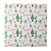 Kerstdinosaurus en sneeuwman tegeltje (Voorkant)