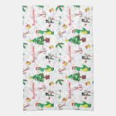 Kerstdinosaurus en sneeuwman theedoek (Verticaal)