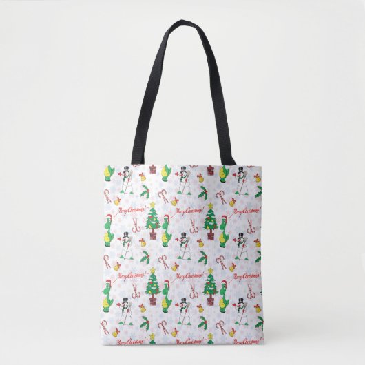 Kerstdinosaurus en sneeuwman tote bag (Voorkant)