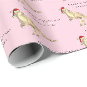 Kerstdinosaurus gepersonaliseerde meisjesnaam cadeaupapier (Rol Hoek)