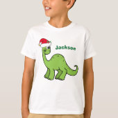 kerstdinosaurus in Santa Hat Custom Kinder T-shirt (Voorkant)