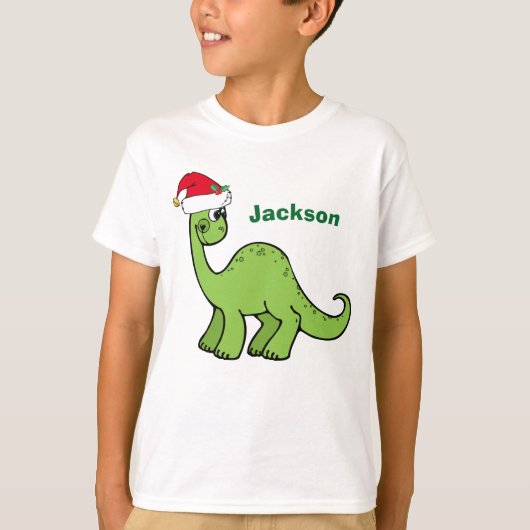 kerstdinosaurus in Santa Hat Custom Kinder T-shirt (Voorkant)