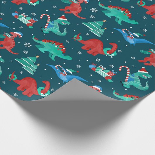 Kerstdinosaurus Kinder leuke wintervakantie Cadeaupapier (Hoek)