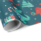 Kerstdinosaurus Kinder leuke wintervakantie Cadeaupapier (Rol Hoek)